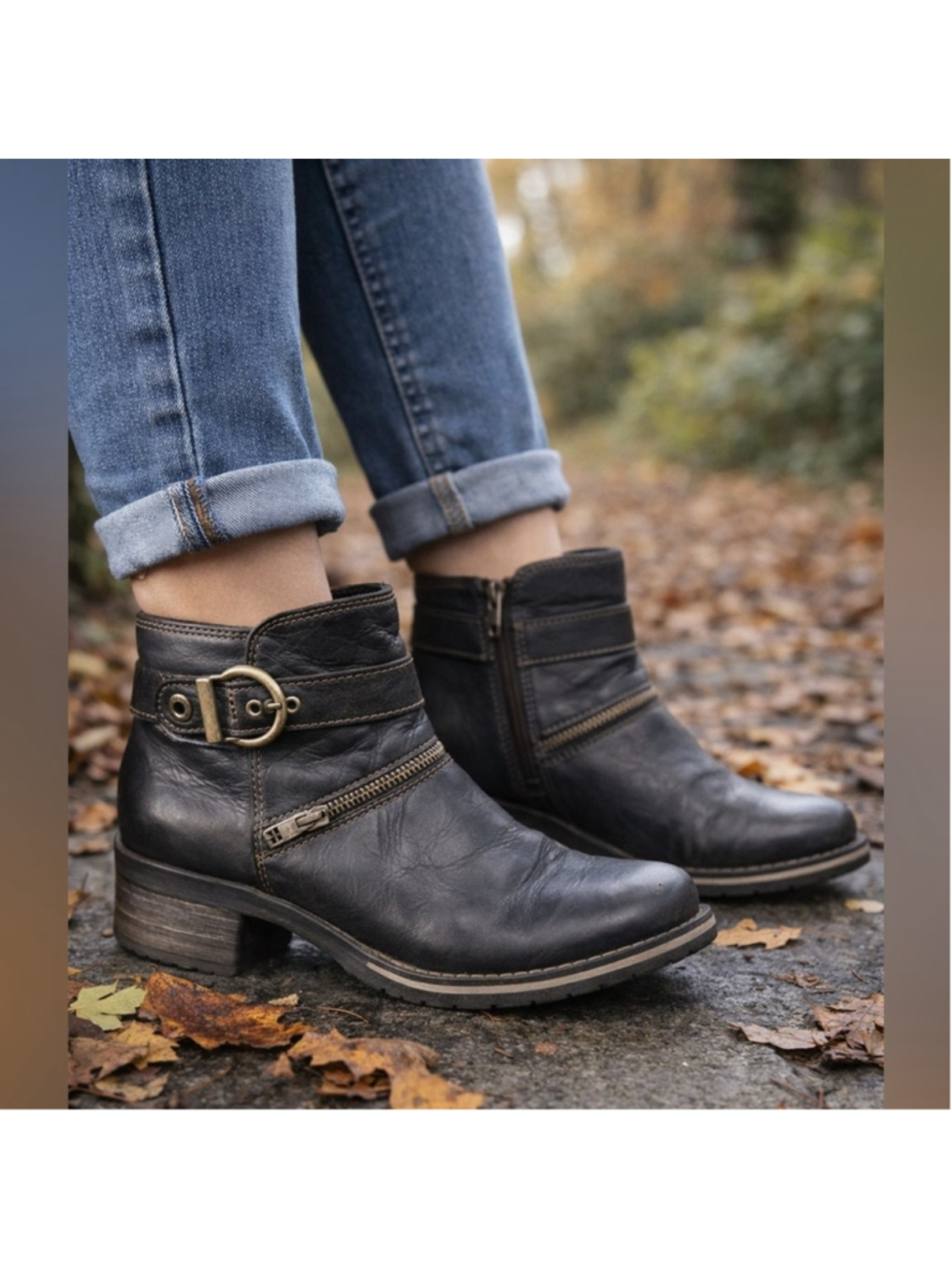 Dromedaris Boots Womens 7.5 Leather Ankle European Comfort Side Zip Buckle Black